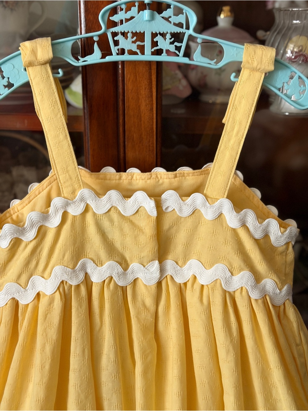 Girls Yellow Sundress with White Rickrack Trim - Picture 9 of 13